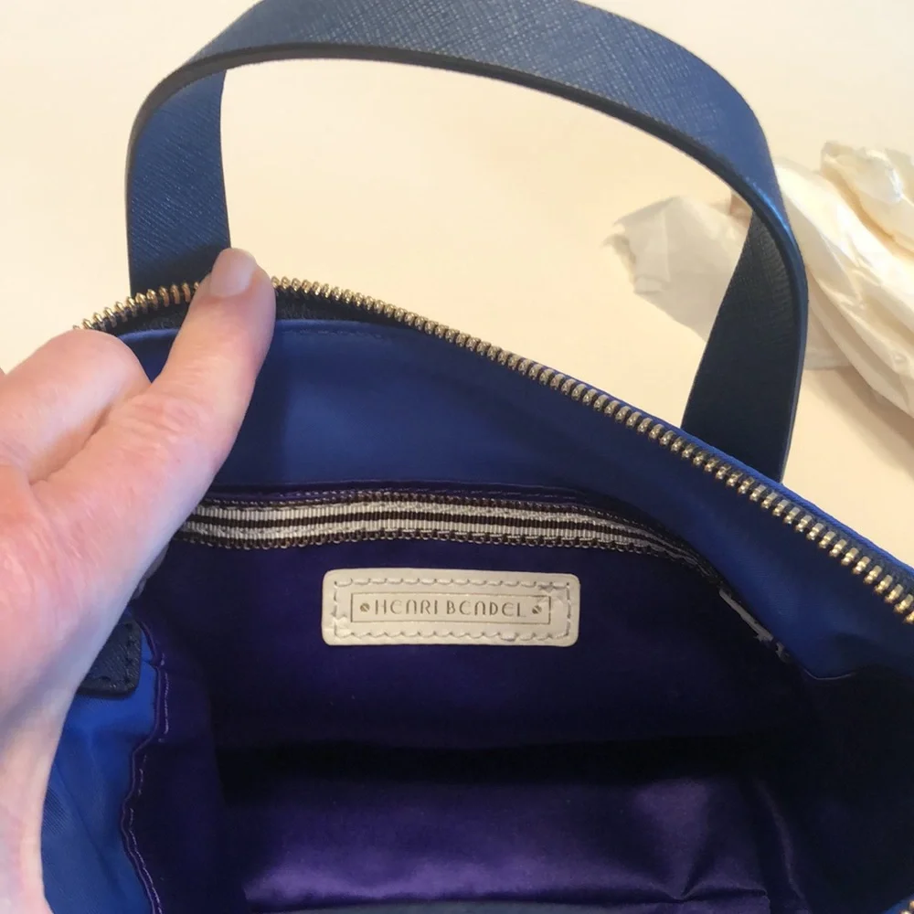 henri bendel cobalt blue crossbody tote with black trim - Picture 6 of 6
